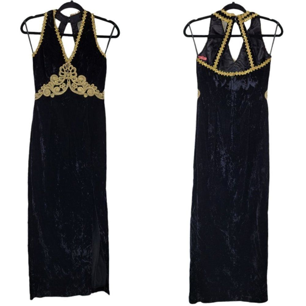 Vtg 80's Womens Jessica McClintock Gown Velvet Strappy Front Slit Evil Queen S‎